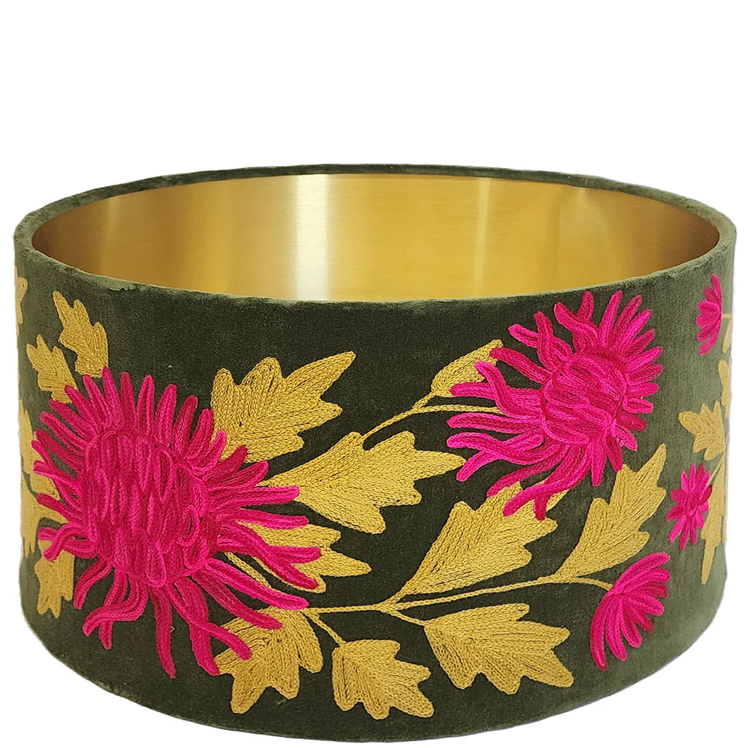 Drum Shade - Chrysanthemum - Olive / Fuchsia