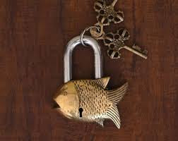 Brass fish with padlock