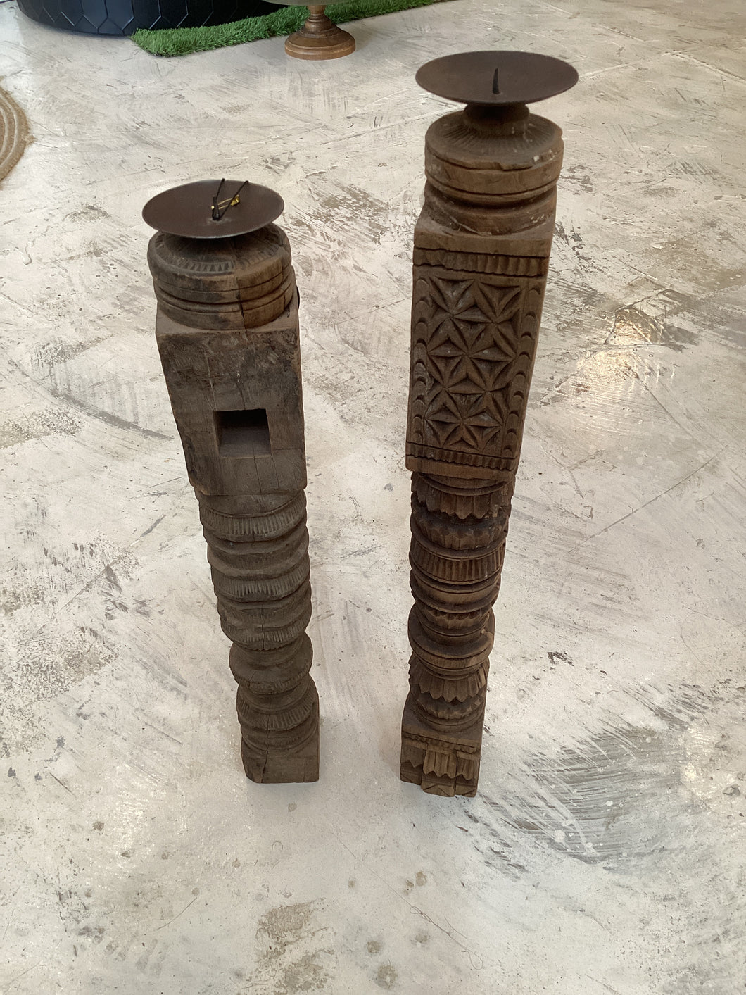 Wooden candle stand set of 2